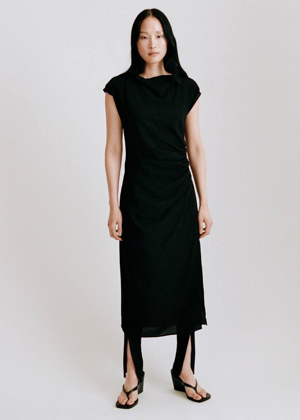 Black Draped Straight Dress, , large image number 8