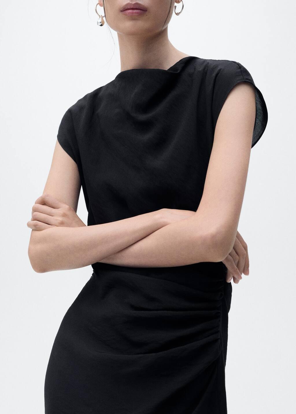 Black Draped Straight Dress, , large image number 9