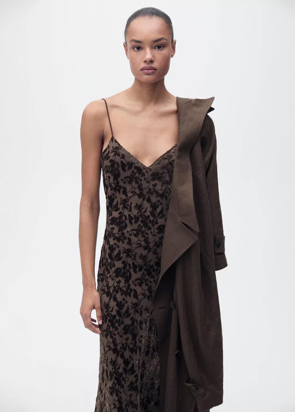 DARK BROWN Devor� floral dress, , large image number 0