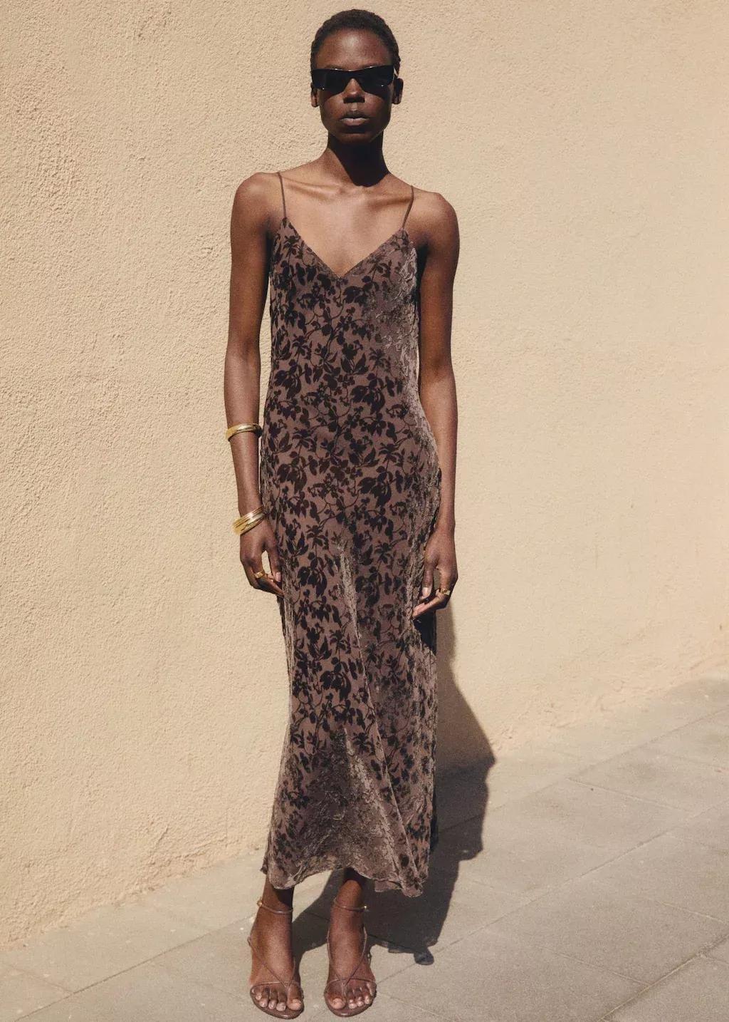 DARK BROWN Devor� floral dress, , large image number 6