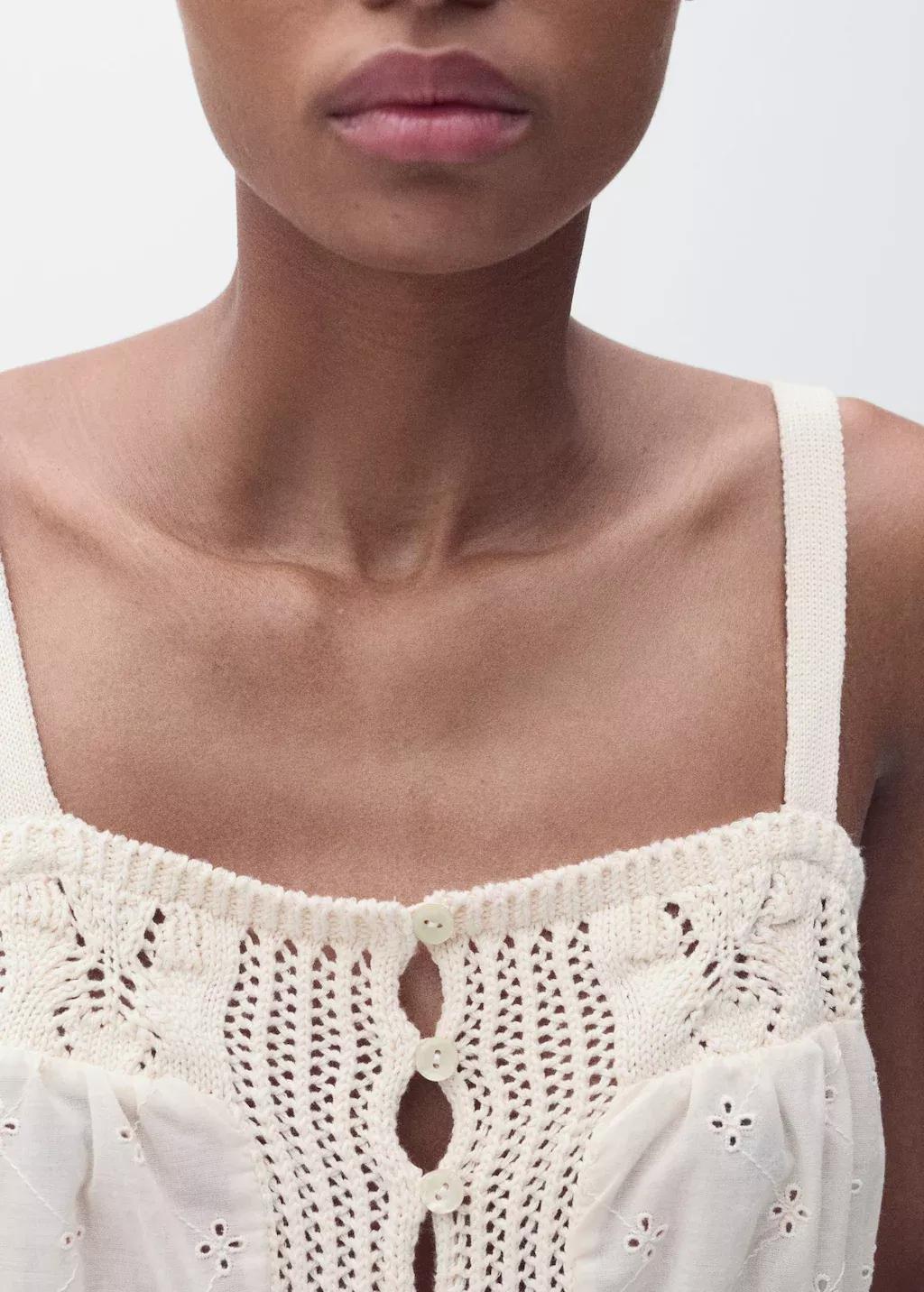 Beige Combined Top With Openwork Details, , large image number 1