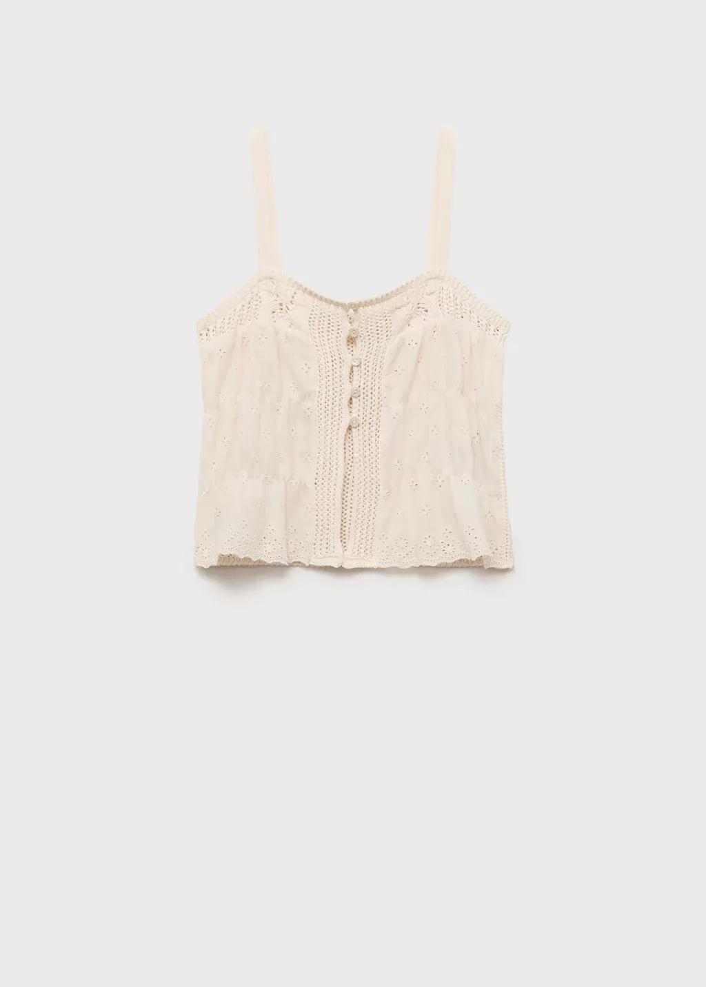 Beige Combined Top With Openwork Details, , large image number 3