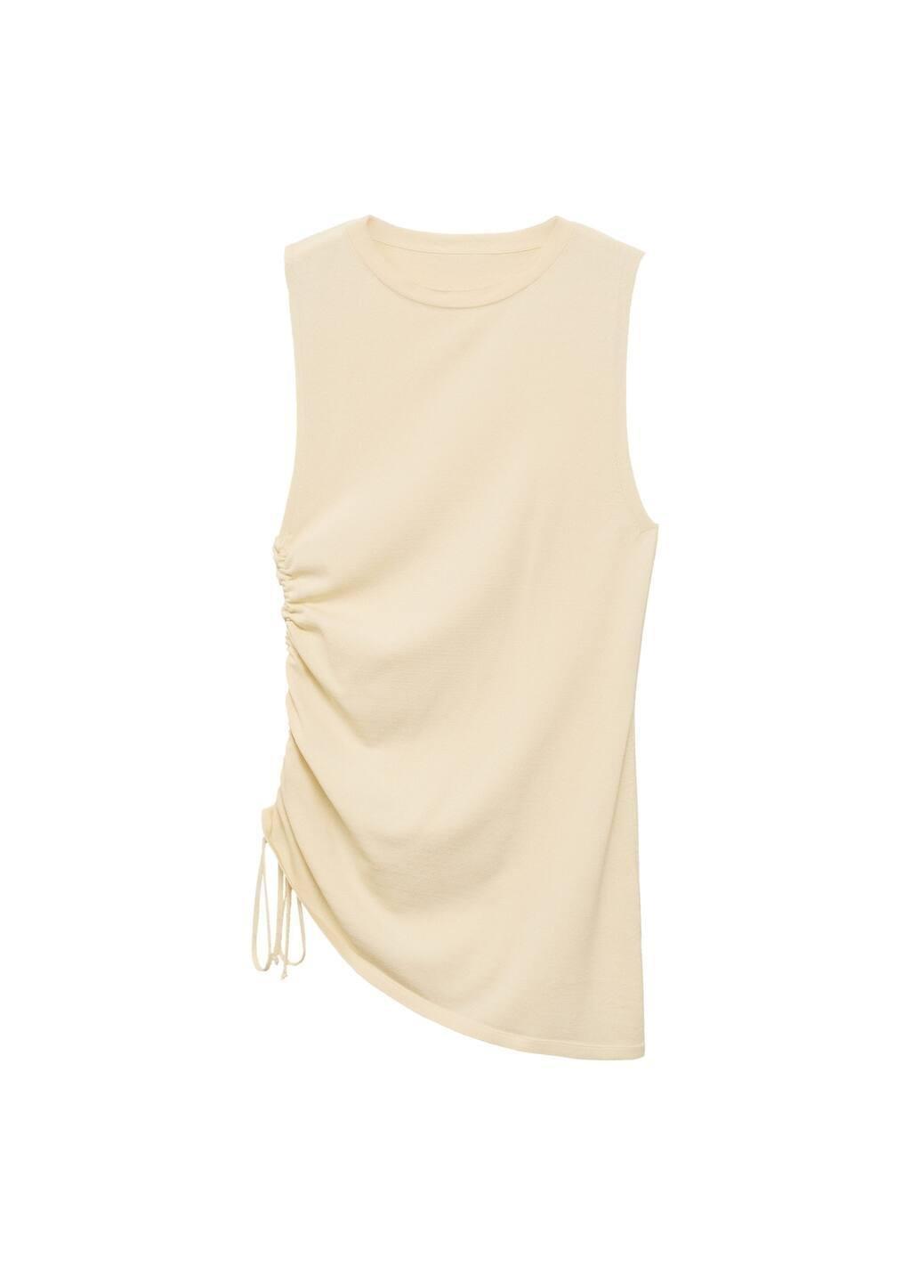 LIGHT BEIGE Side gathered knitted top, , large image number 5