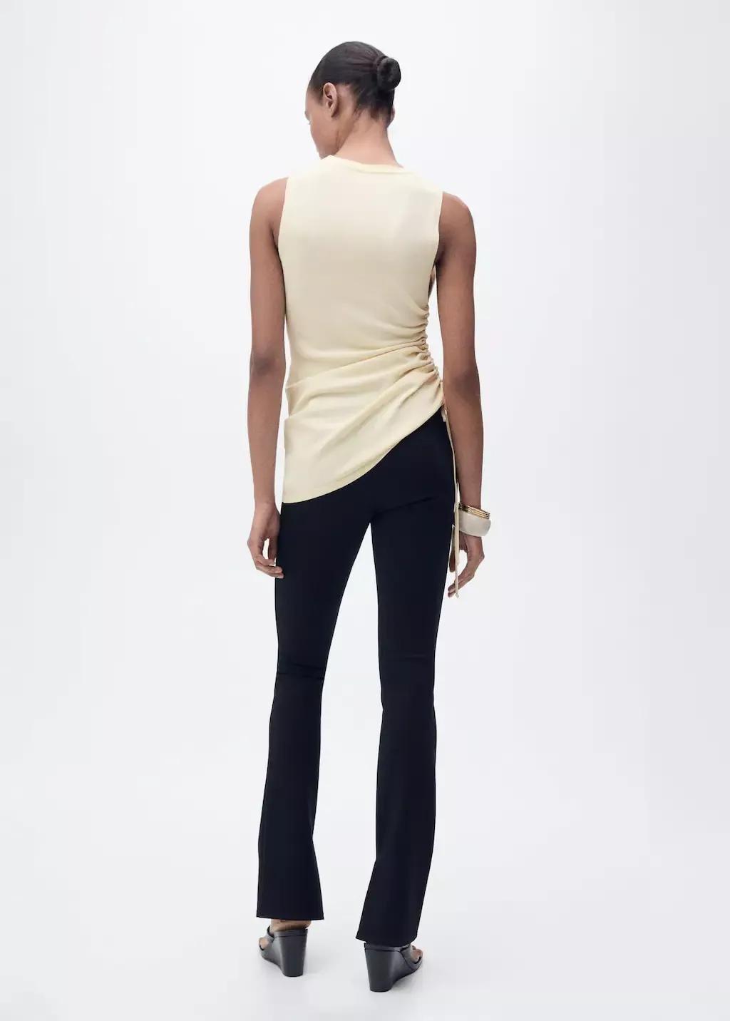 LIGHT BEIGE Side gathered knitted top, , large image number 6