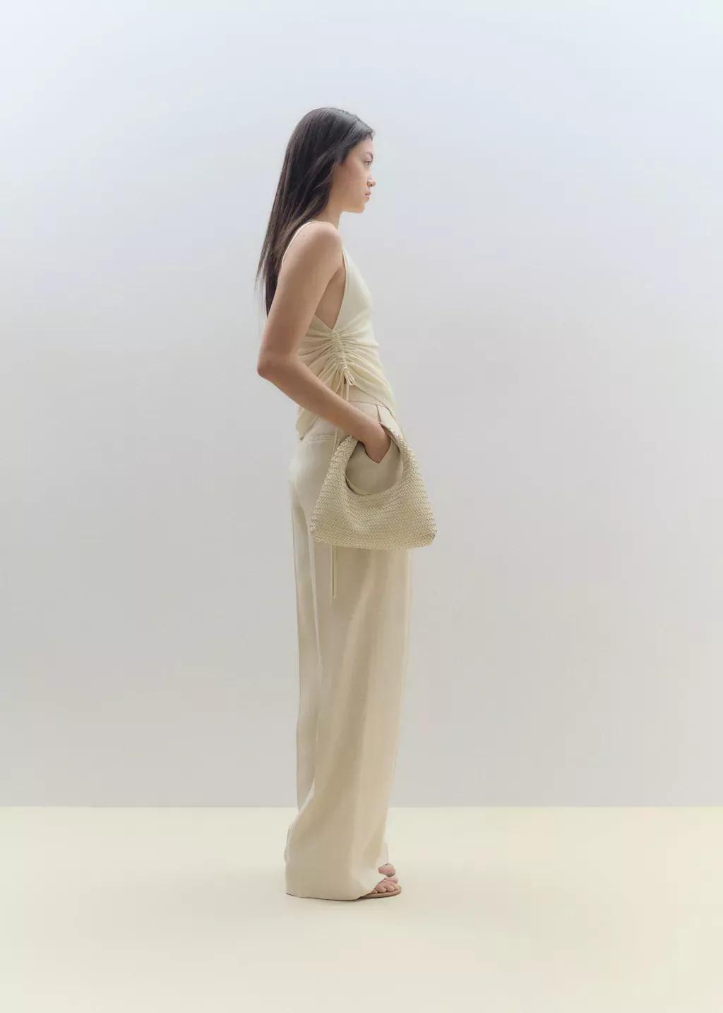 LIGHT BEIGE Side gathered knitted top, , large image number 7