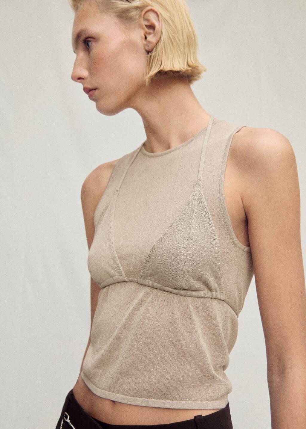 Beige Contrasting Knit Top, , large image number 1