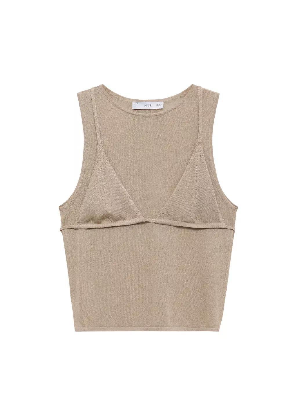 Beige Contrasting Knit Top, , large image number 3