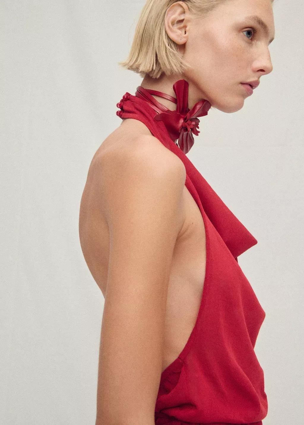 RED Draped knitted top with open back, , large image number 0