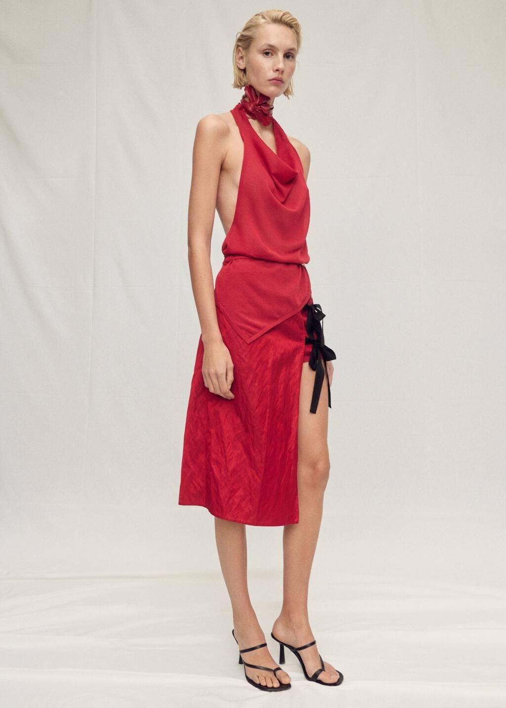RED Draped knitted top with open back, , large image number 2