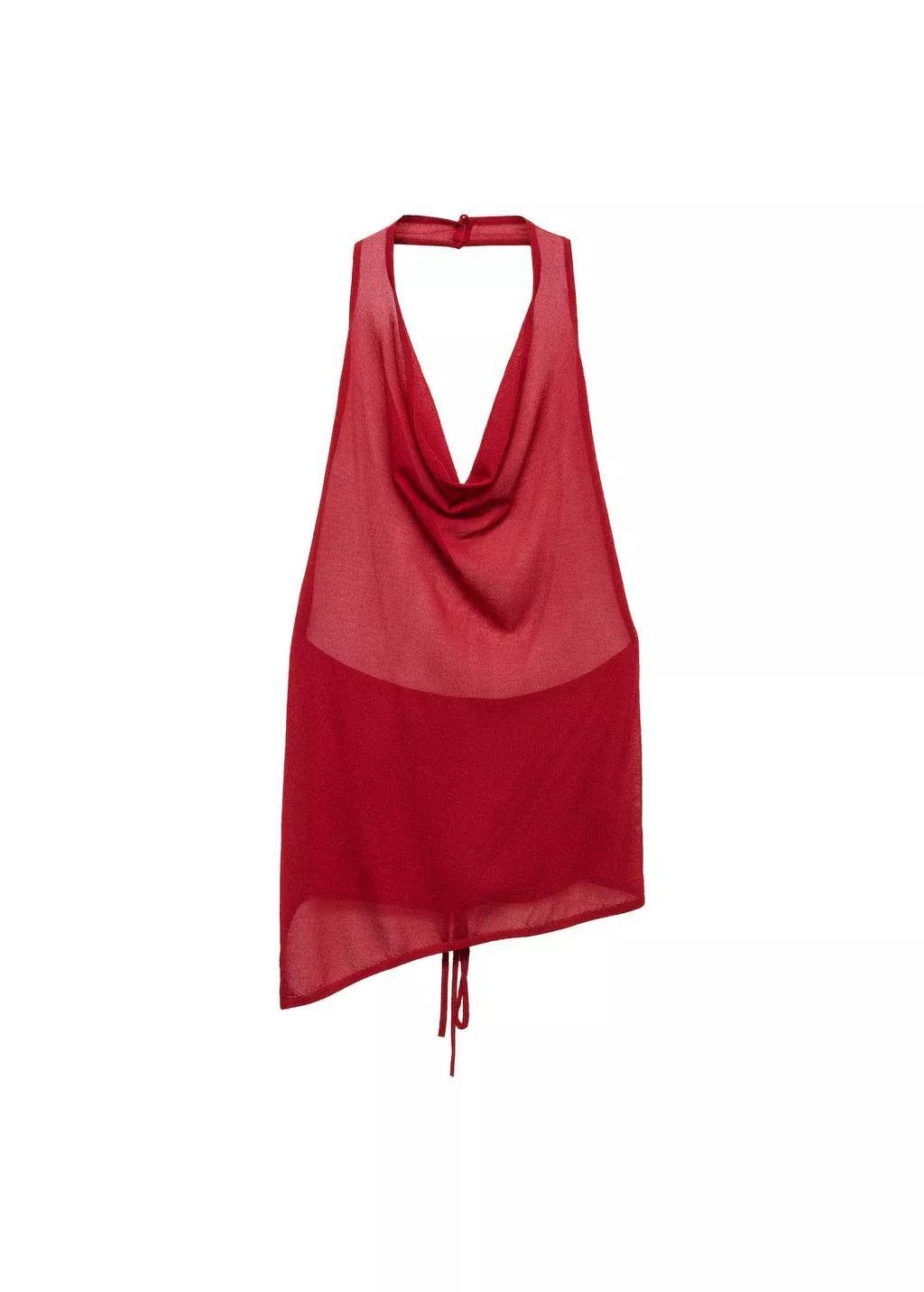 RED Draped knitted top with open back, , large image number 3