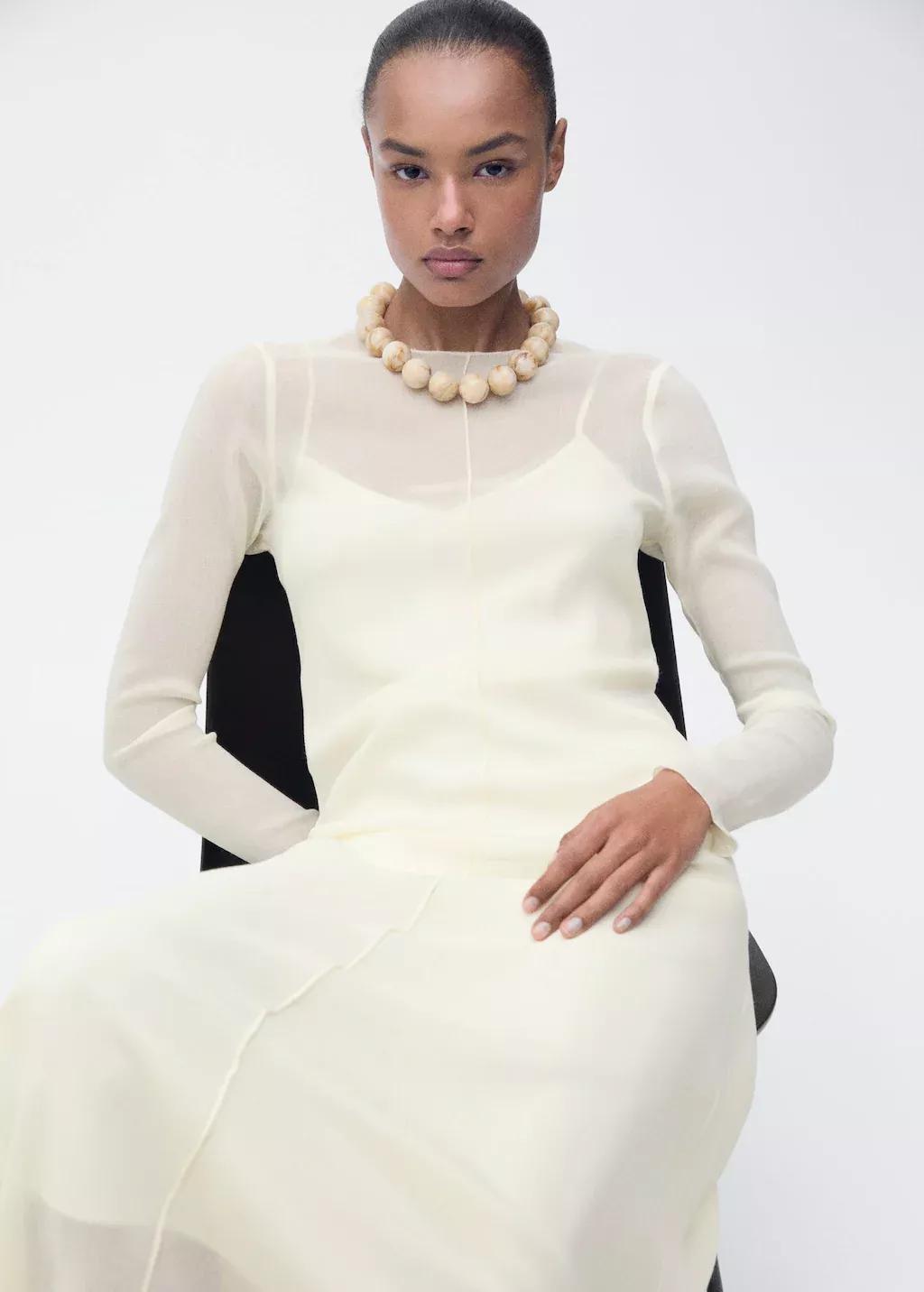 Beige Semi-Transparent Combination Dress, , large image number 0