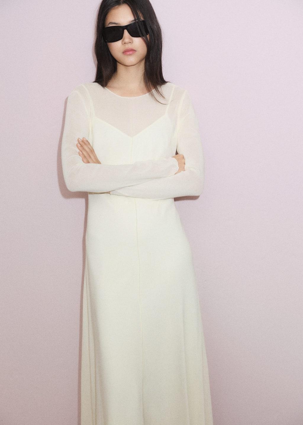LIGHT BEIGE Semi-transparent combination dress, Light Beige, large image number 7
