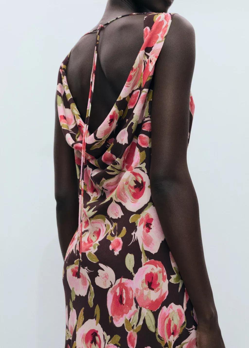 Brown Floral Dress With Draped Neck, , large image number 2
