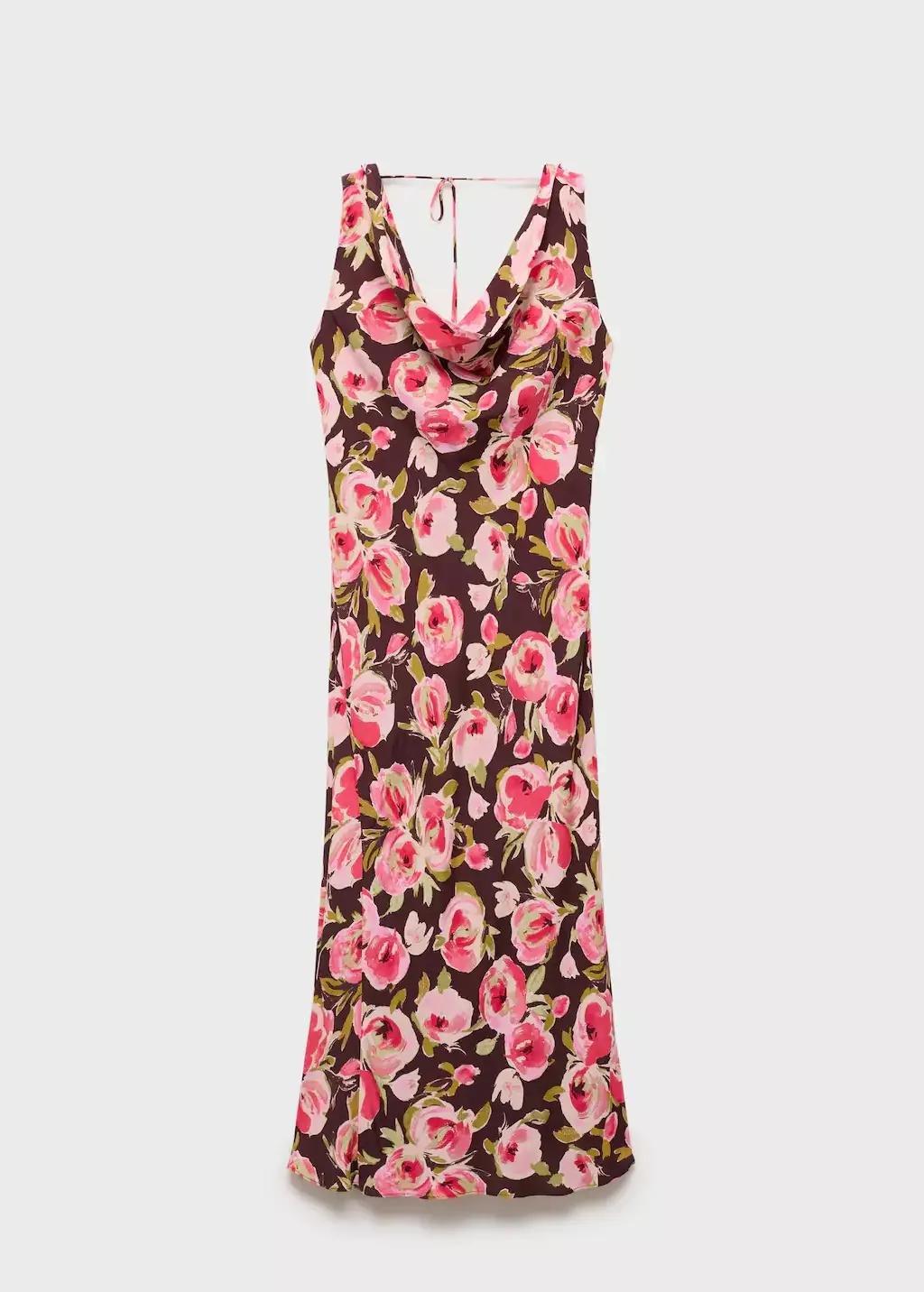Brown Floral Dress With Draped Neck, , large image number 4
