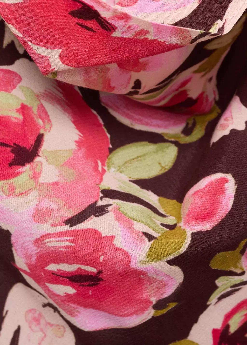 Brown Floral Dress With Draped Neck, , large image number 5