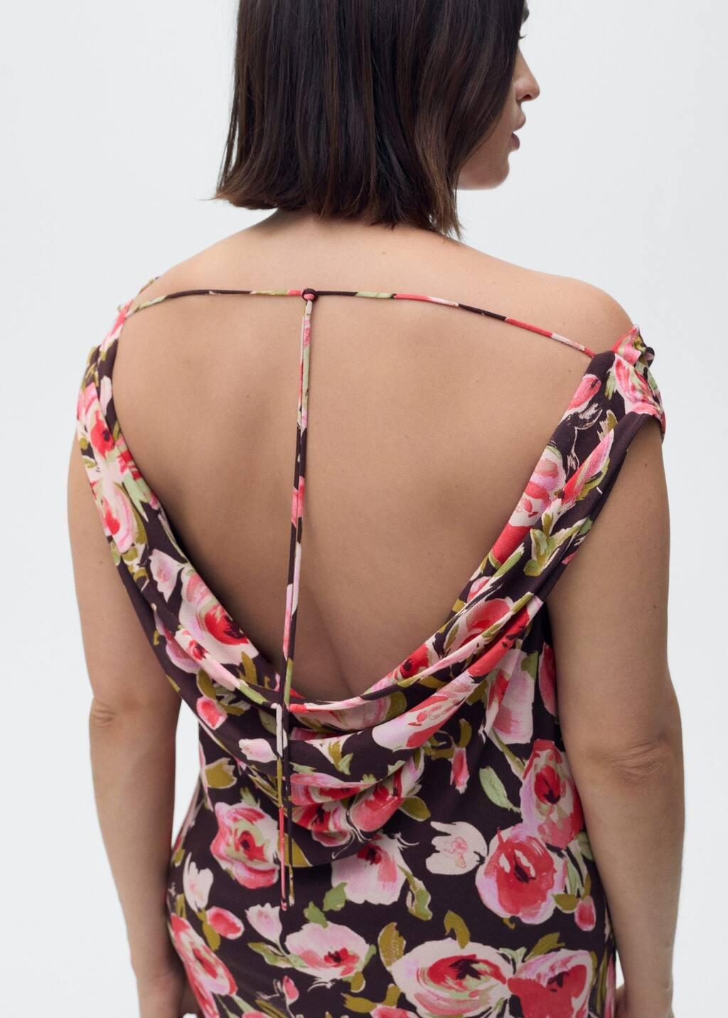Brown Floral Dress With Draped Neck, , large image number 6