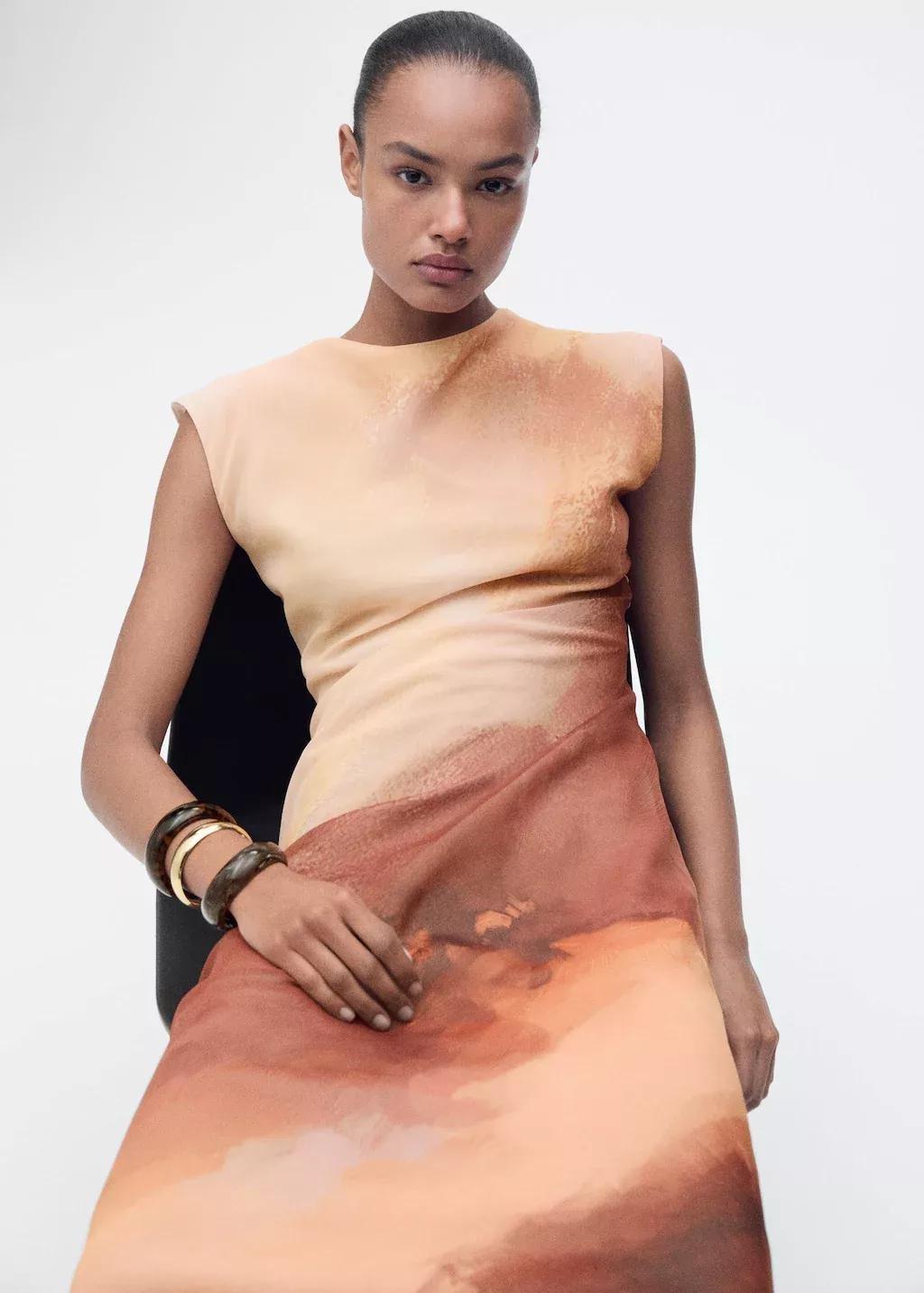 LT-PASTEL ORANGE Long gradient dress, , large image number 0