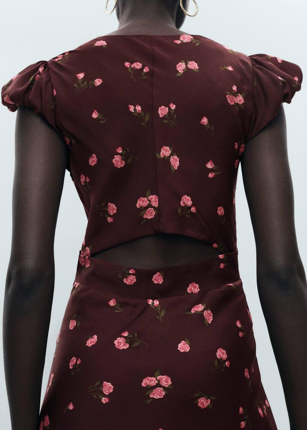 Brown Short-Sleeved Floral Midi-Dress, , large image number 2