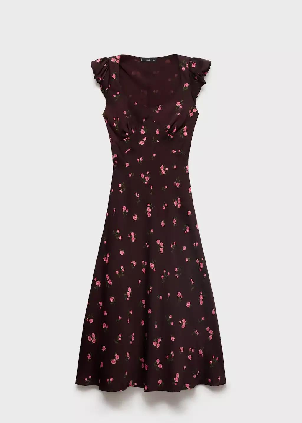Brown Short-Sleeved Floral Midi-Dress, , large image number 3