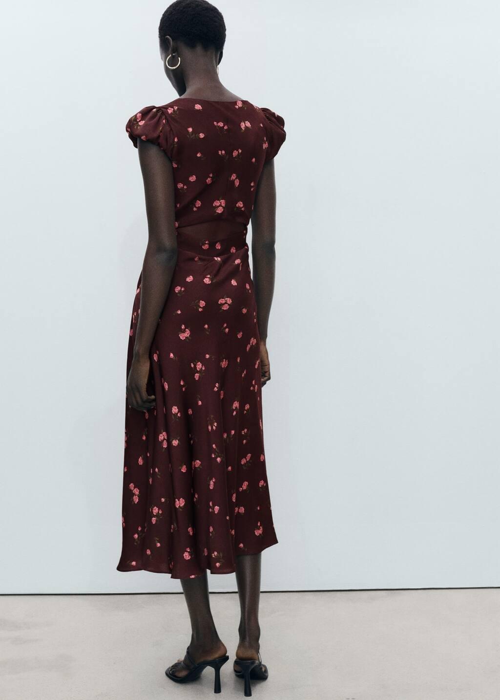 Brown Short-Sleeved Floral Midi-Dress, , large image number 6