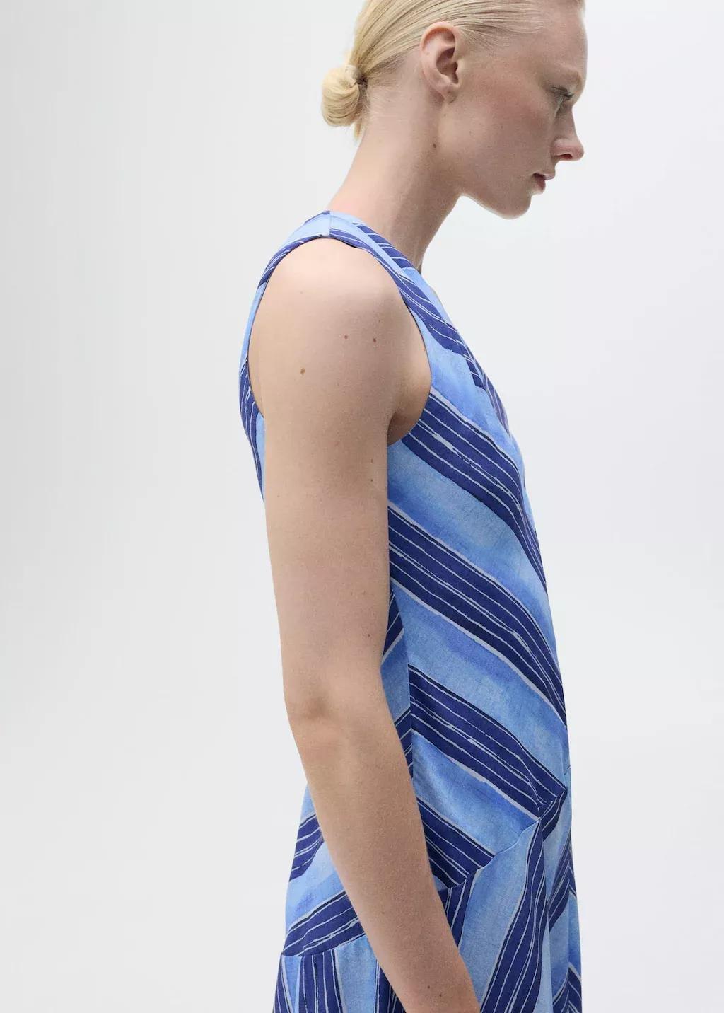 Blue Striped Flared Dress, , medium