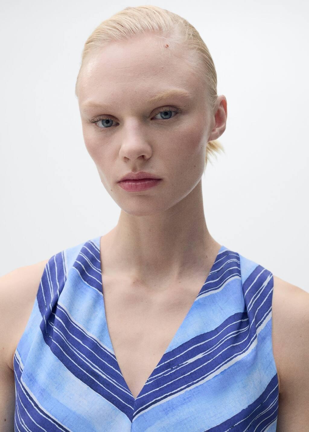Blue Striped Flared Dress, , large image number 1