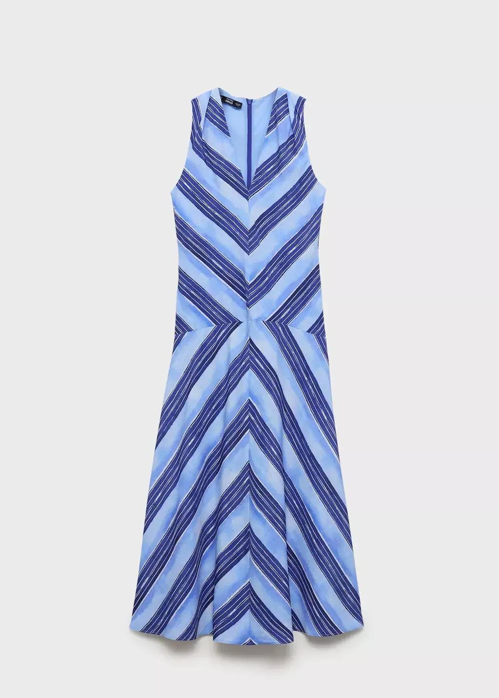 Blue Striped Flared Dress, , large image number 3
