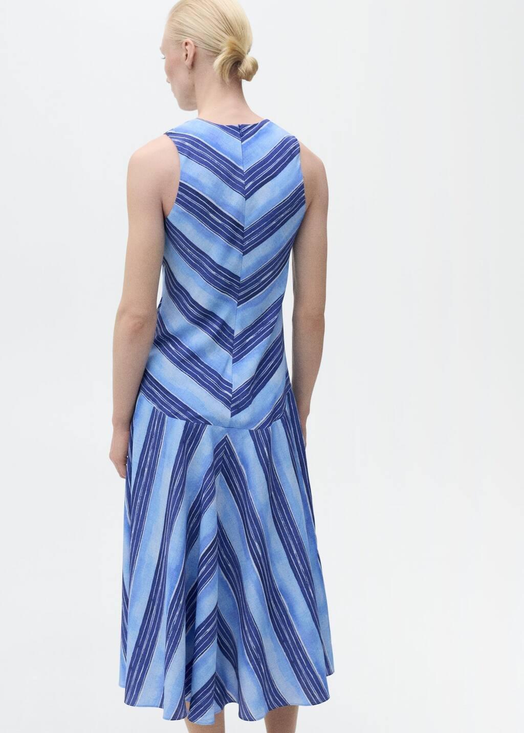 Blue Striped Flared Dress, , large image number 5