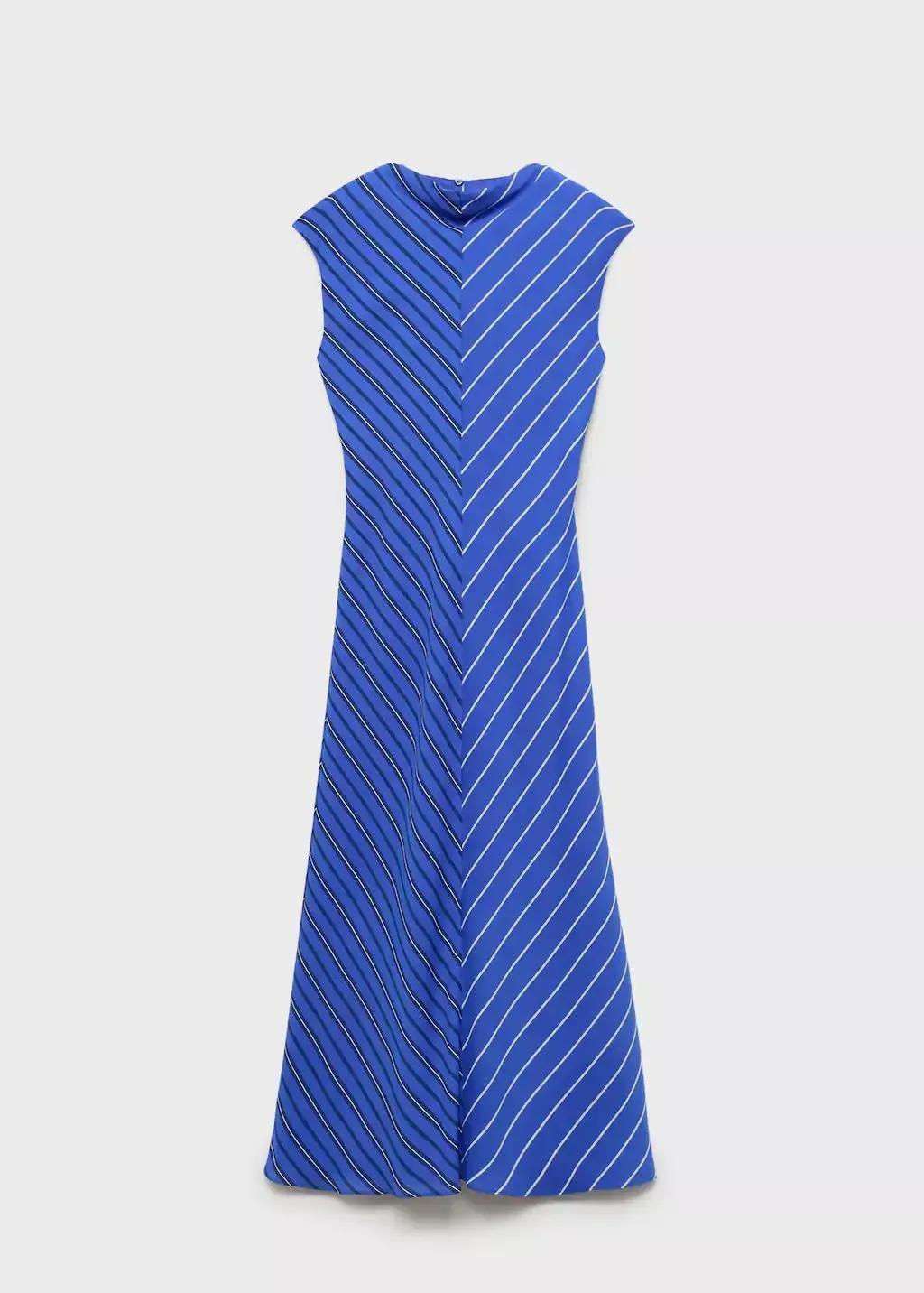 Blue Combined Striped Flared Dress, , large image number 3