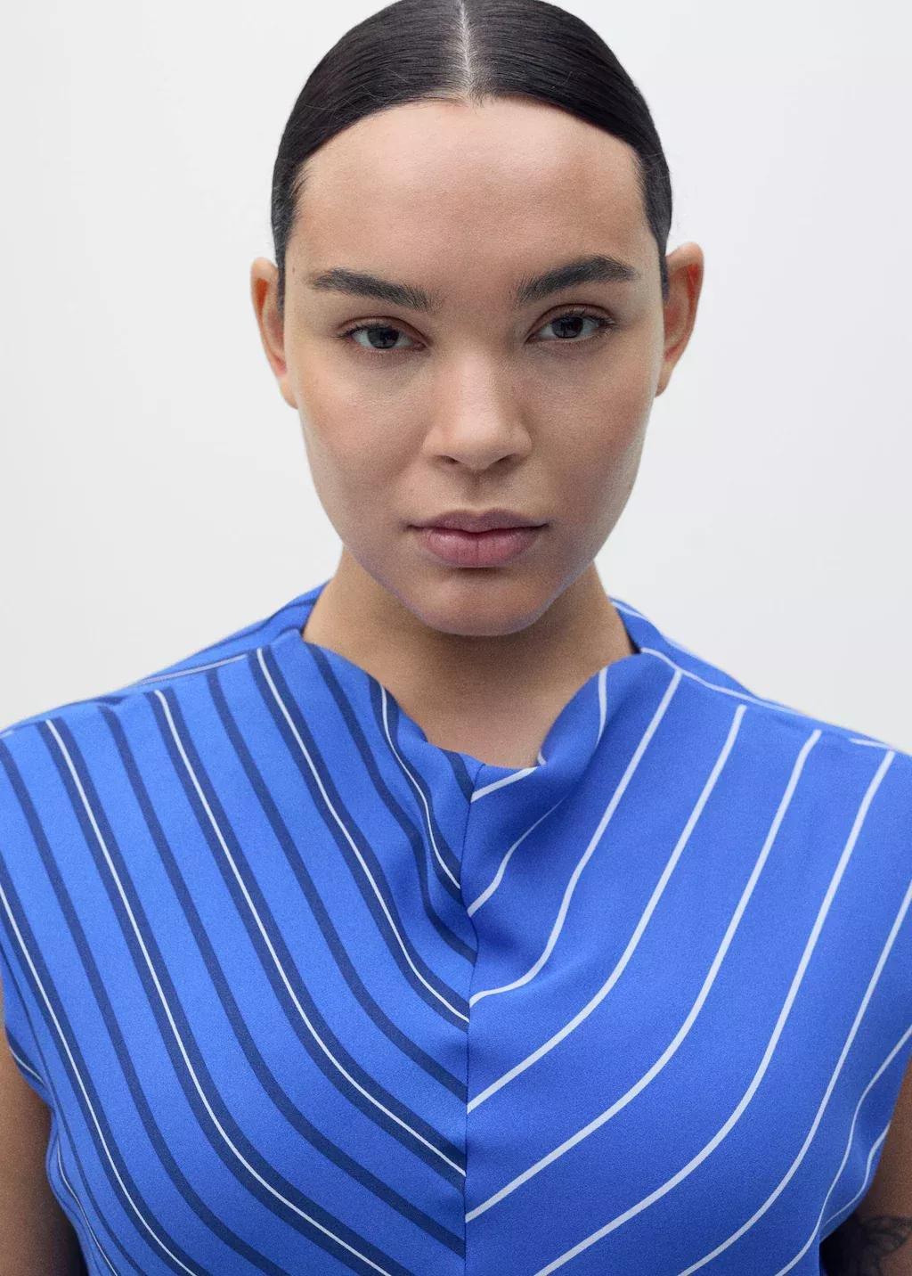 Blue Combined Striped Flared Dress, , large image number 5