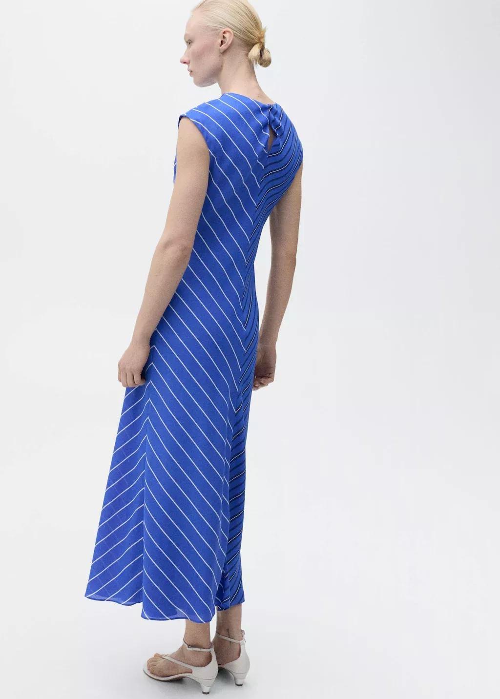Blue Combined Striped Flared Dress, , large image number 8