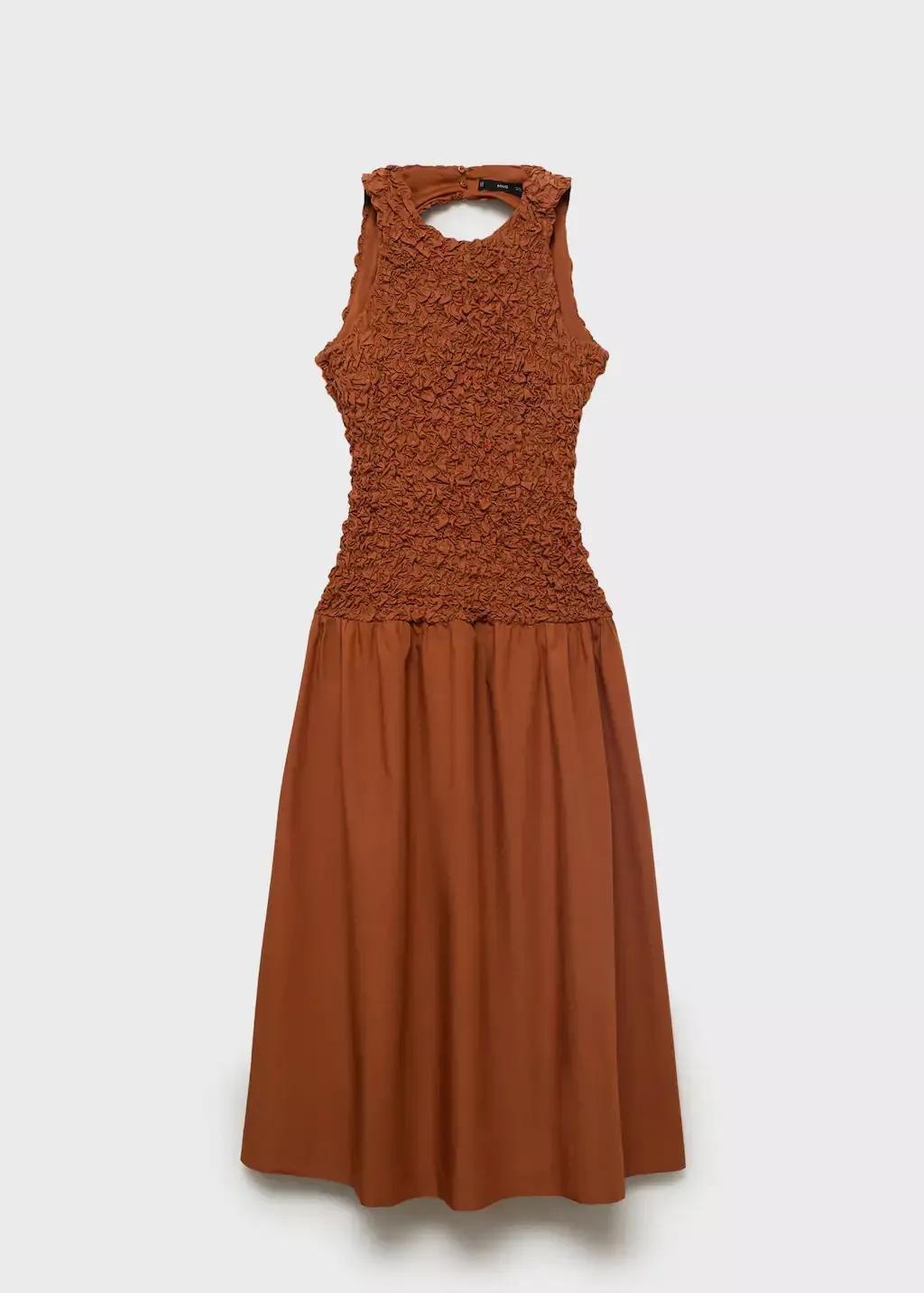 MEDIUM BROWN Combined open-back textured dress, , large image number 0