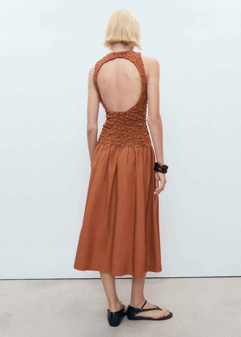 MEDIUM BROWN Combined open-back textured dress, , large image number 6