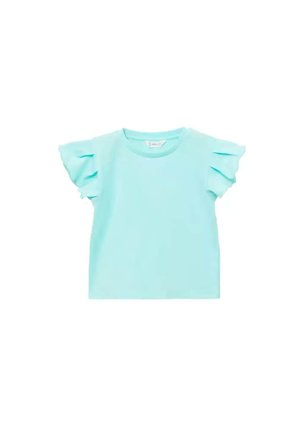 Turquoise Ruffled Sleeve T-Shirt, Baby Girl, , large image number 0