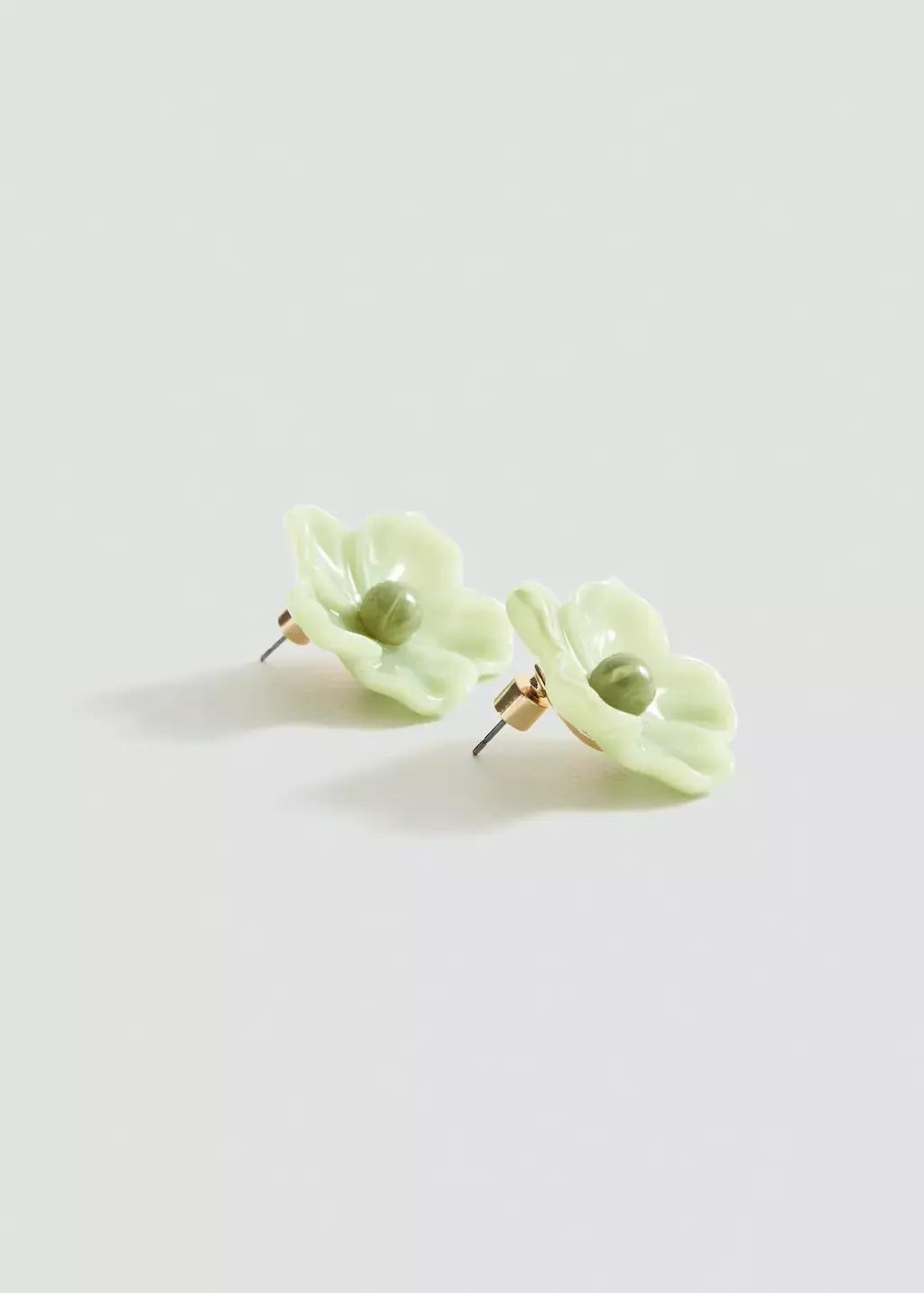 Green Resin Flower Earrings, 0201_40, large image number 1
