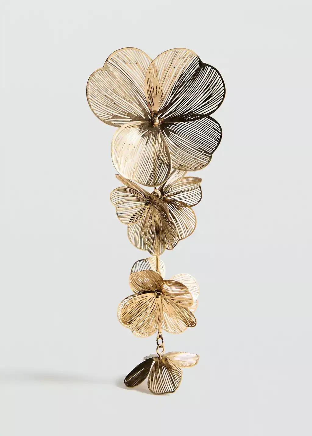 GOLD Hanging floral earrings, Gold, large image number 0