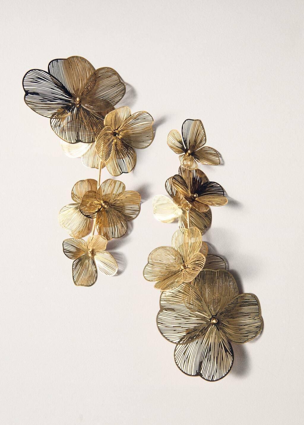 GOLD Hanging floral earrings, Gold, large image number 1