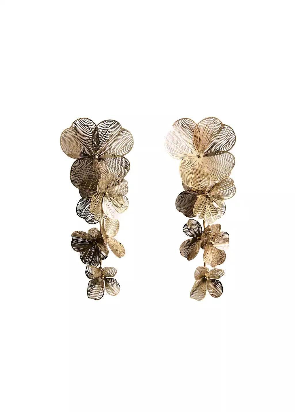 Gold Hanging Floral Earrings, Gold, large image number 3