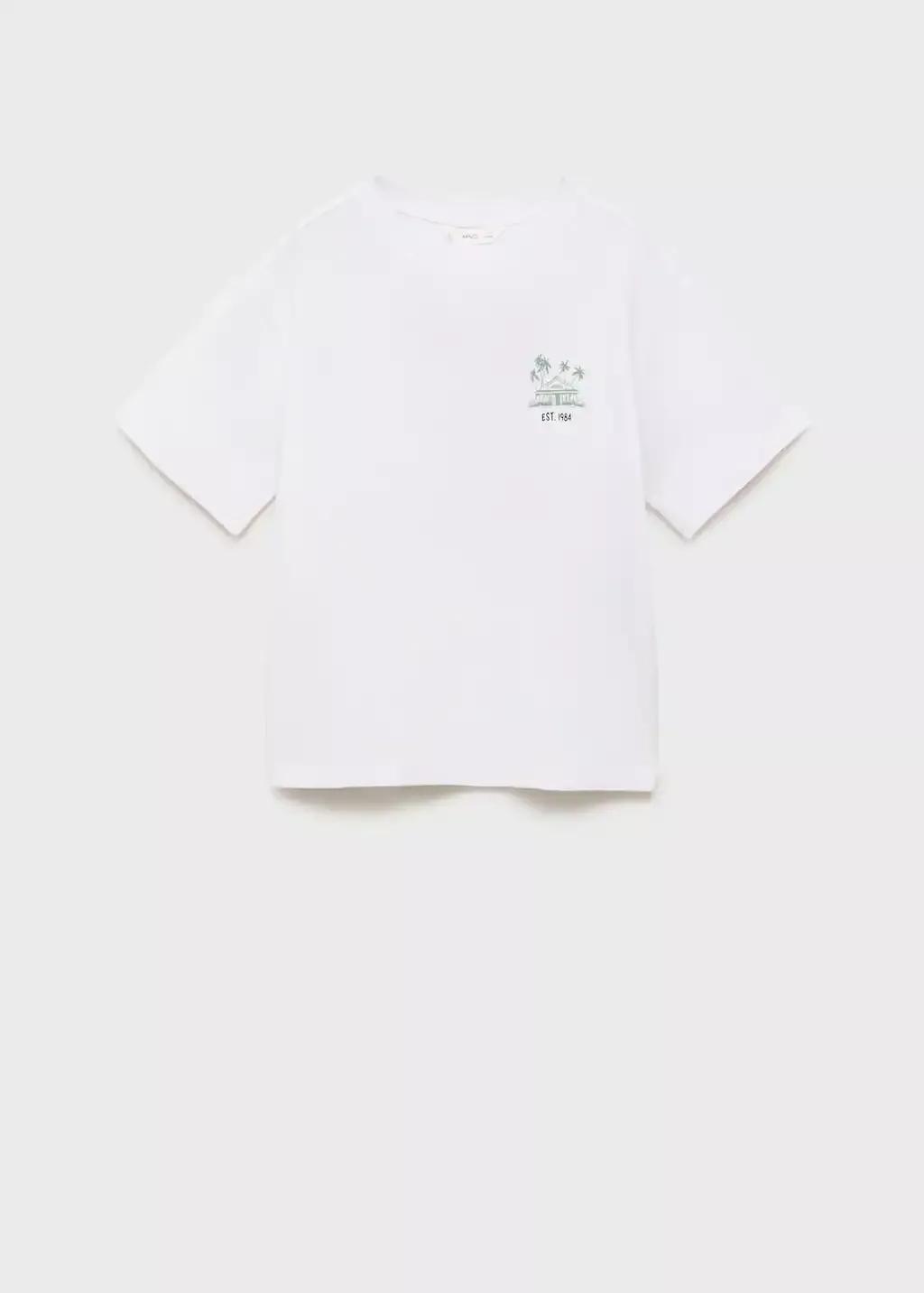 White Tropical Print T-Shirt, Kids Boy, , large image number 0