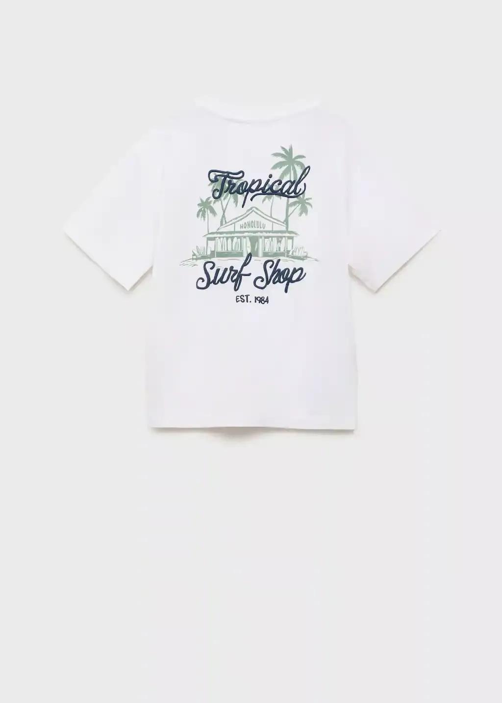 White Tropical Print T-Shirt, Kids Boy, , large image number 1