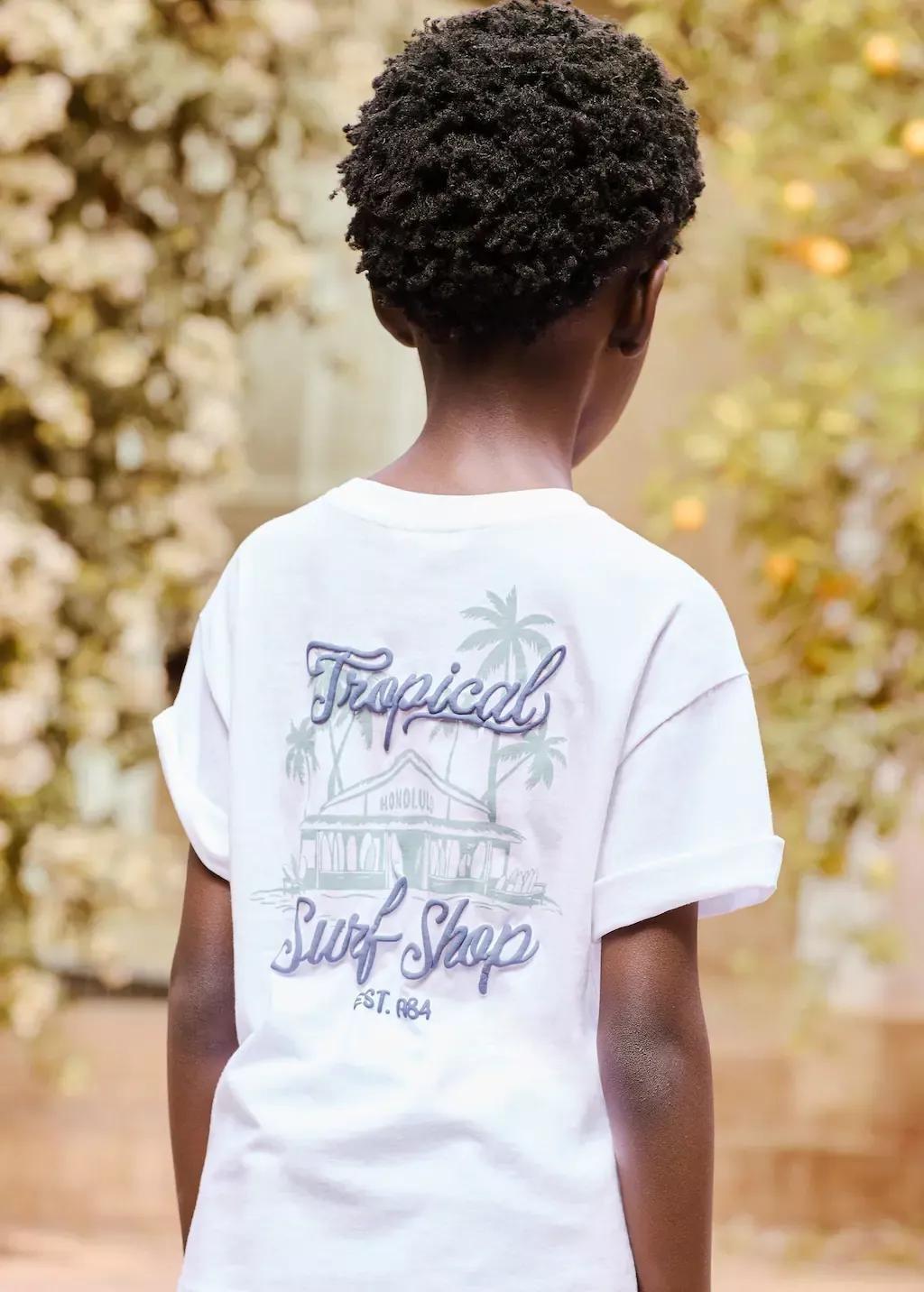 White Tropical Print T-Shirt, Kids Boy, , large image number 3