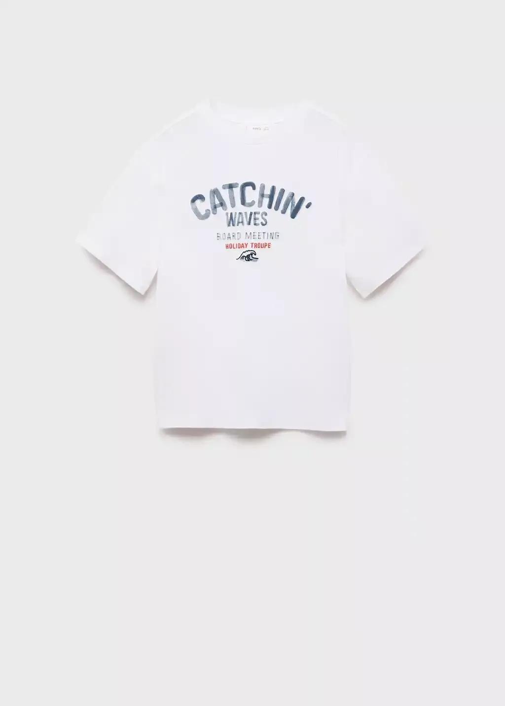 White Embossed Printed T-Shirt, Kids Boy, , large image number 0