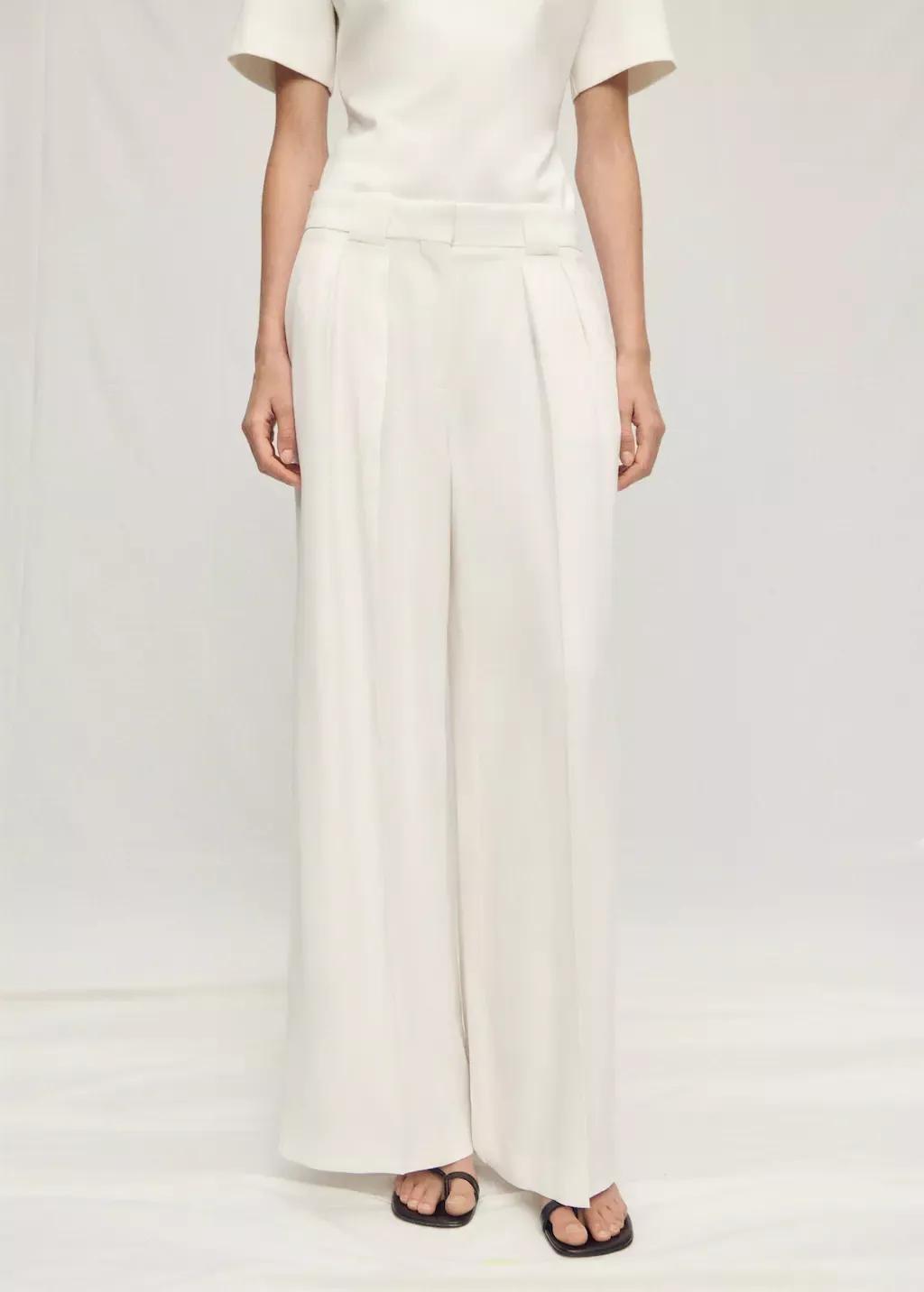 White Lyocell Suit Trousers With Pleats, , large image number 0