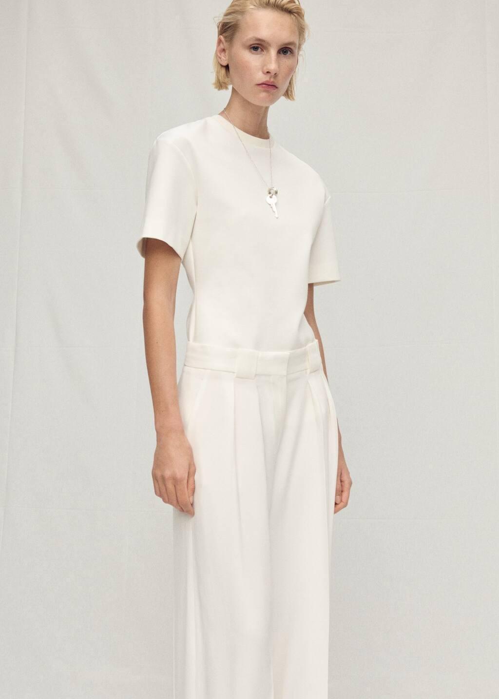 White Lyocell Suit Trousers With Pleats, , large image number 1