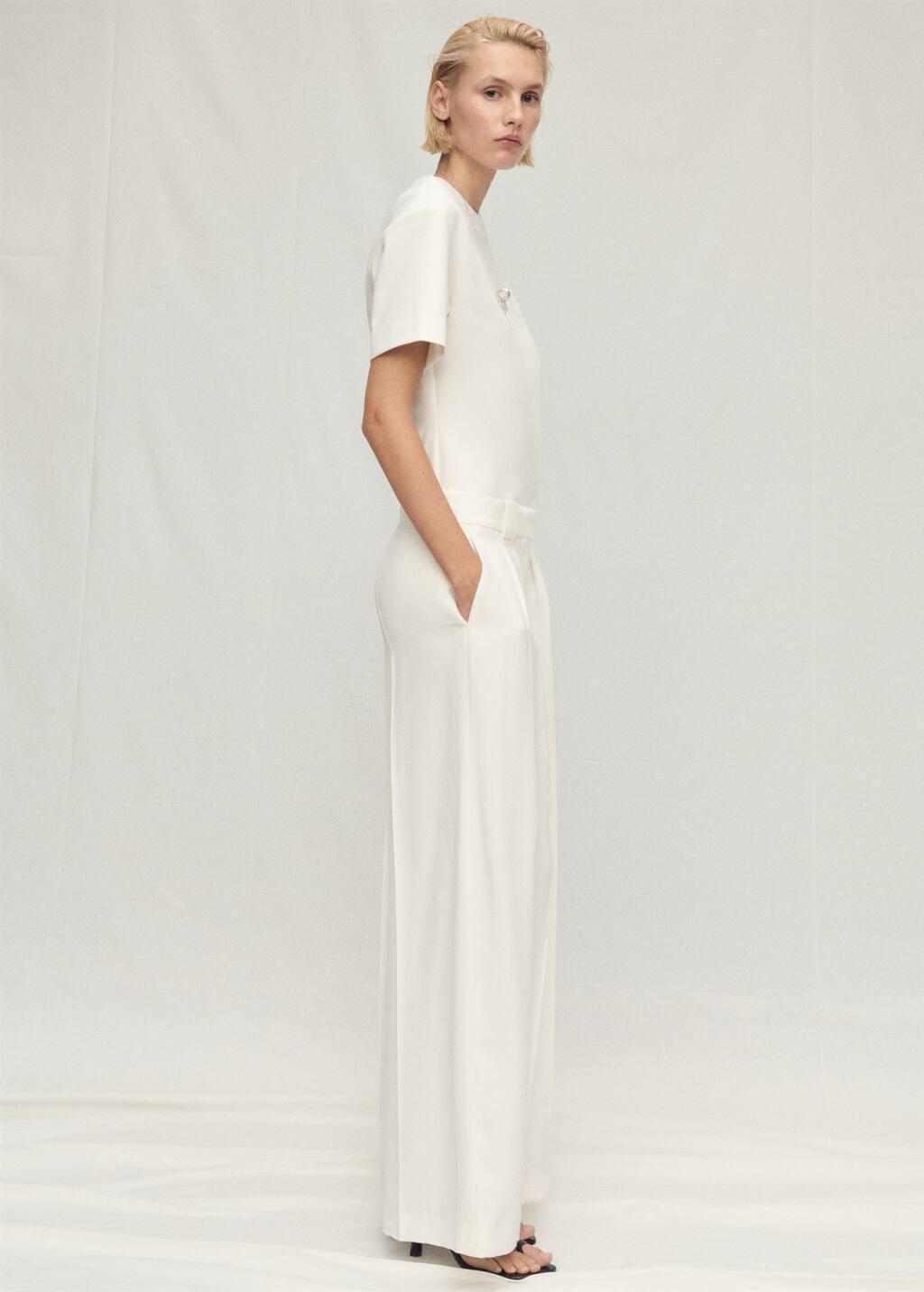 White Lyocell Suit Trousers With Pleats, , large image number 2
