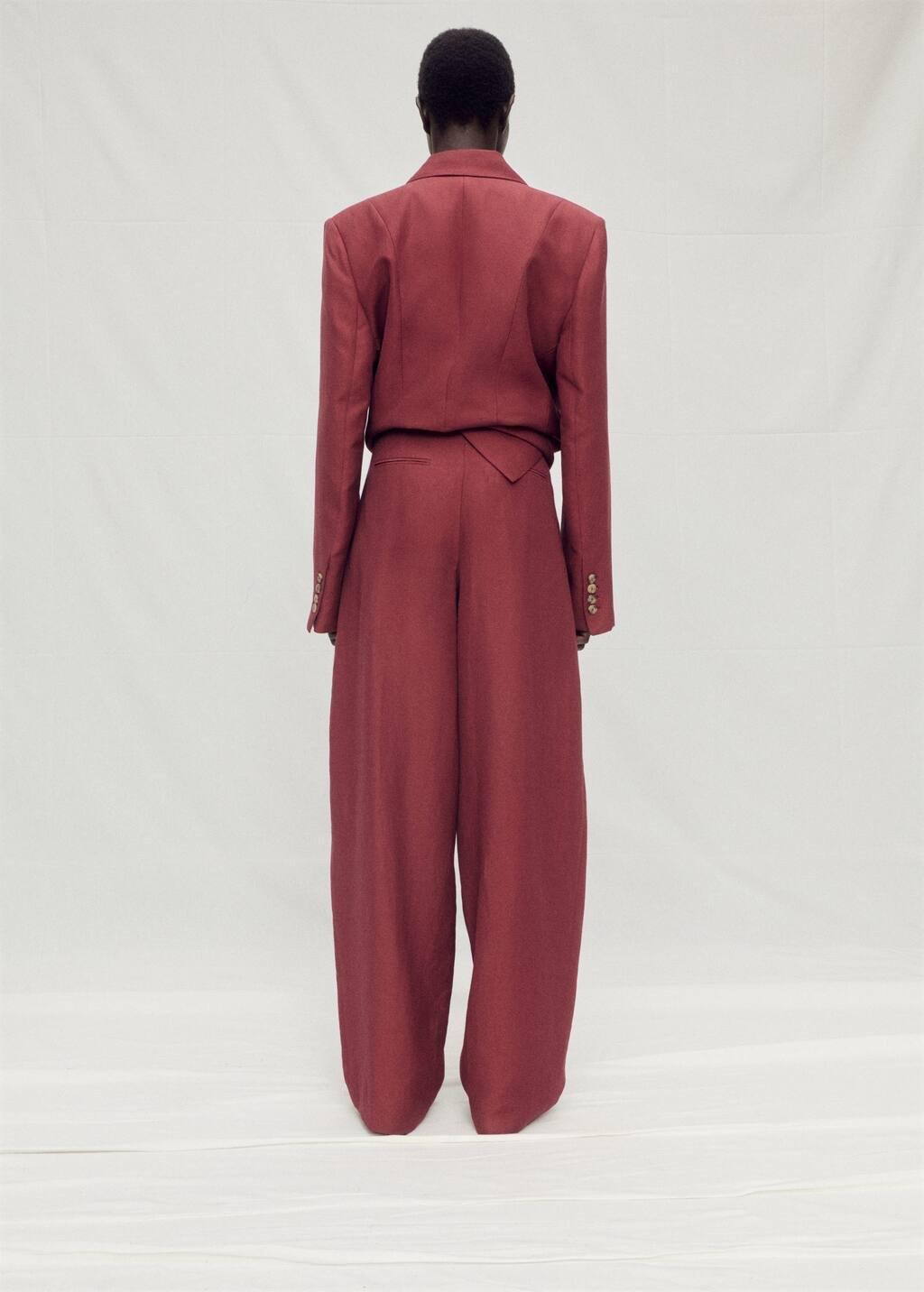 Red Wideleg Linen-Blend Suit Trousers, , large image number 5