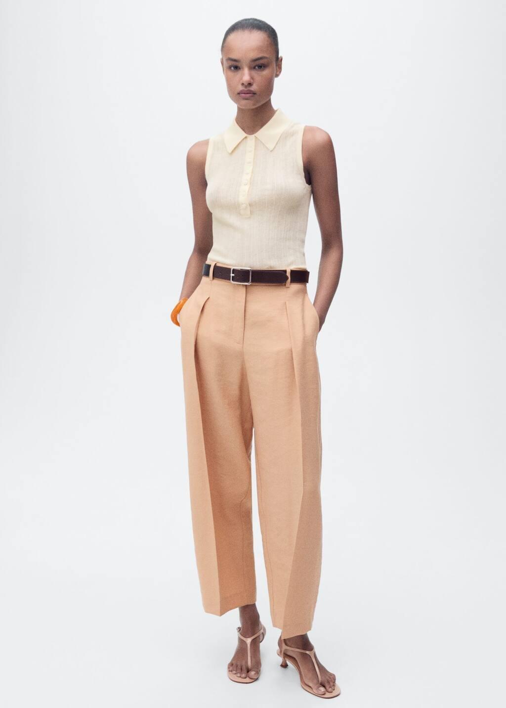 Pink Lt Pastel Straight-Fit Lyocell Trousers With Pleats, , large image number 2
