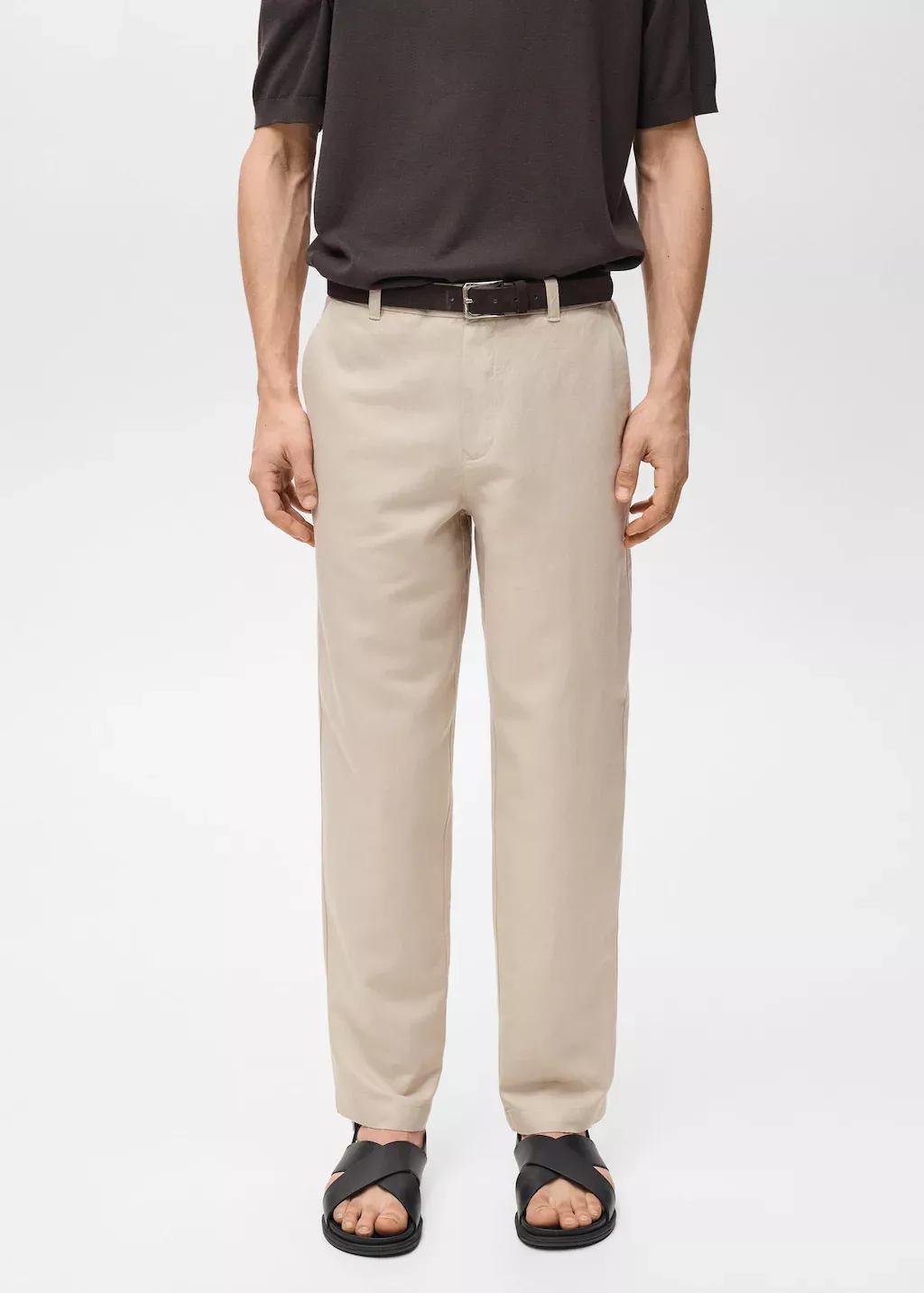 Brown Lt Pastel Regular-Fit Linen Trousers, , large image number 0