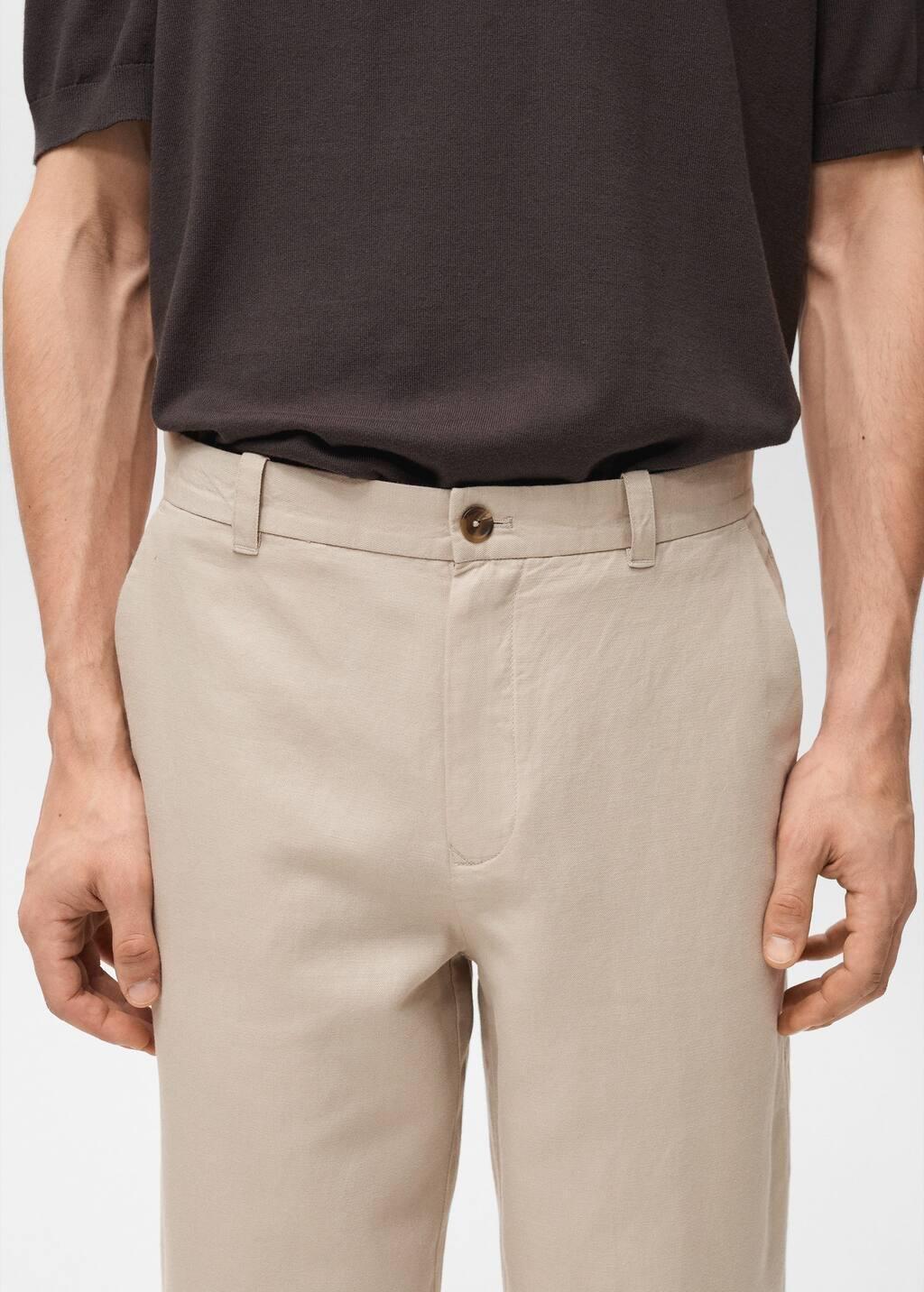 Brown Lt Pastel Regular-Fit Linen Trousers, , large image number 1