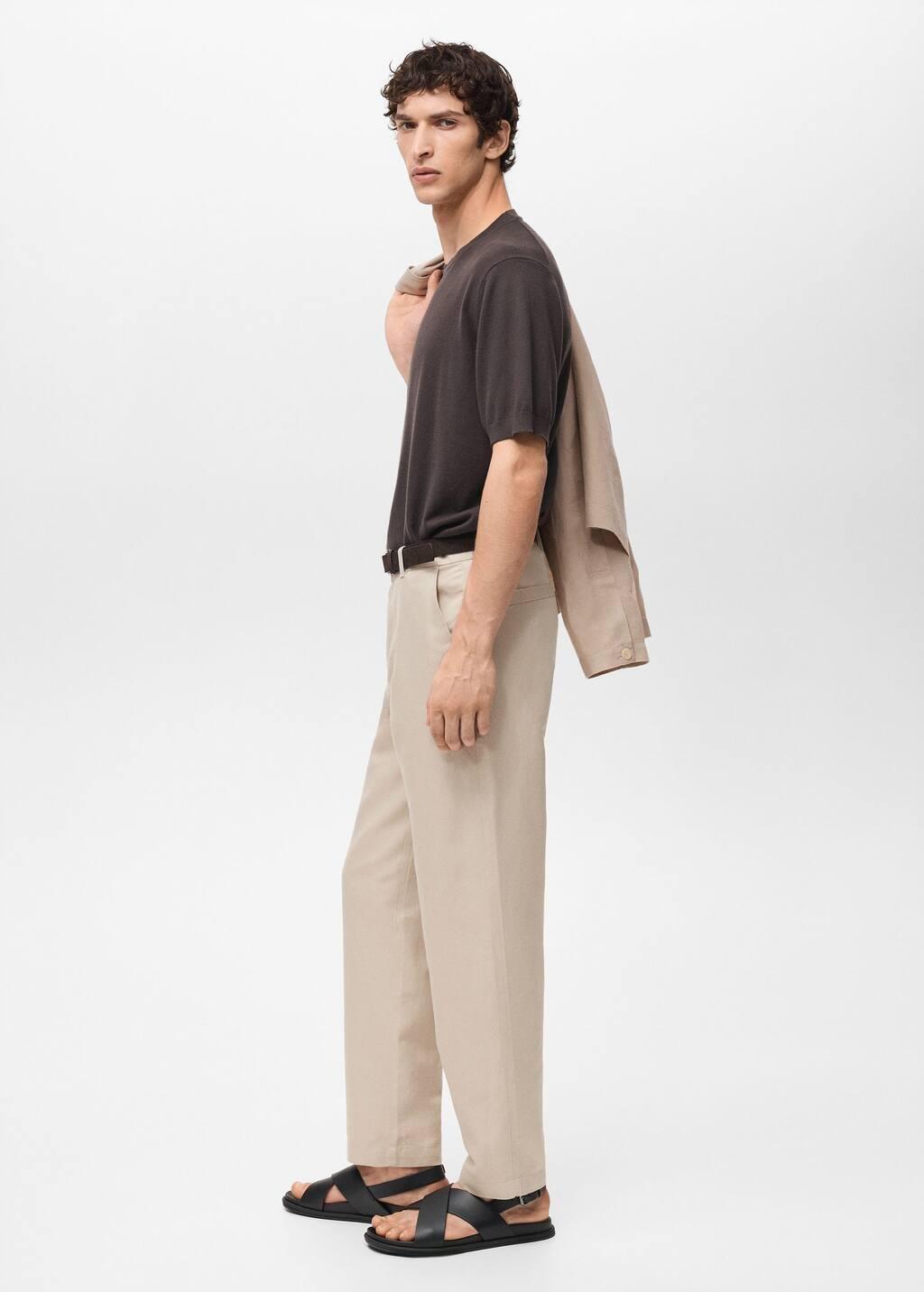 Brown Lt Pastel Regular-Fit Linen Trousers, , large image number 2